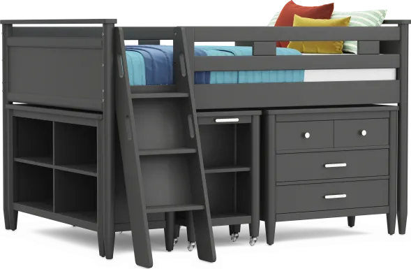 Kids Modern Colors Iron Ore Full Loft with Loft Chest, Bookcase and Desk