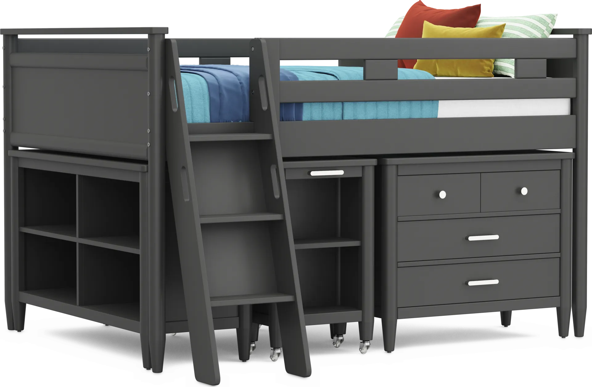 Kids Modern Colors Iron Ore Full Loft with Loft Chest, Bookcase and Desk - Image 1