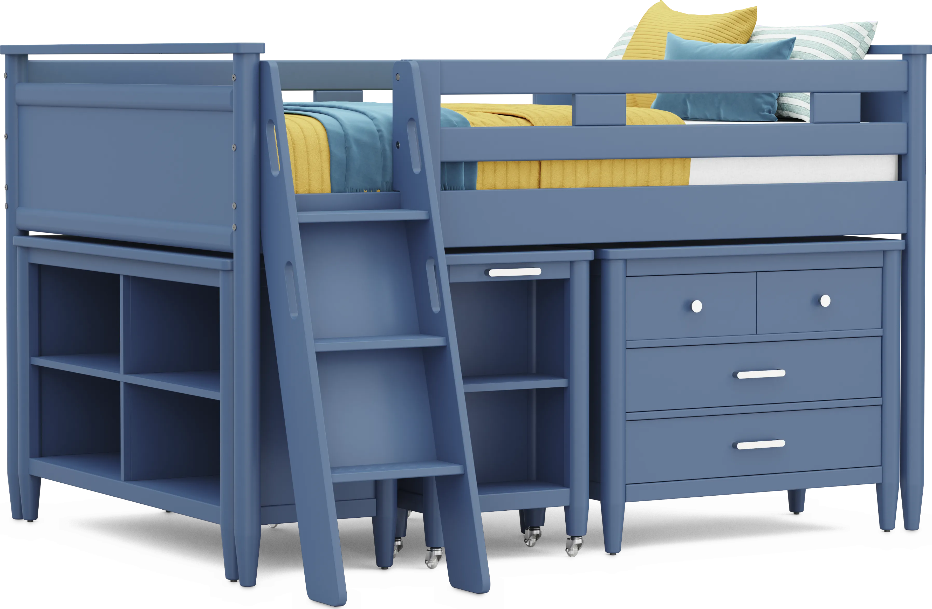 Kids Modern Colors Slate Blue Full Loft Bed with Loft Chest, Bookcase and Desk - Thumbnail - Image 1