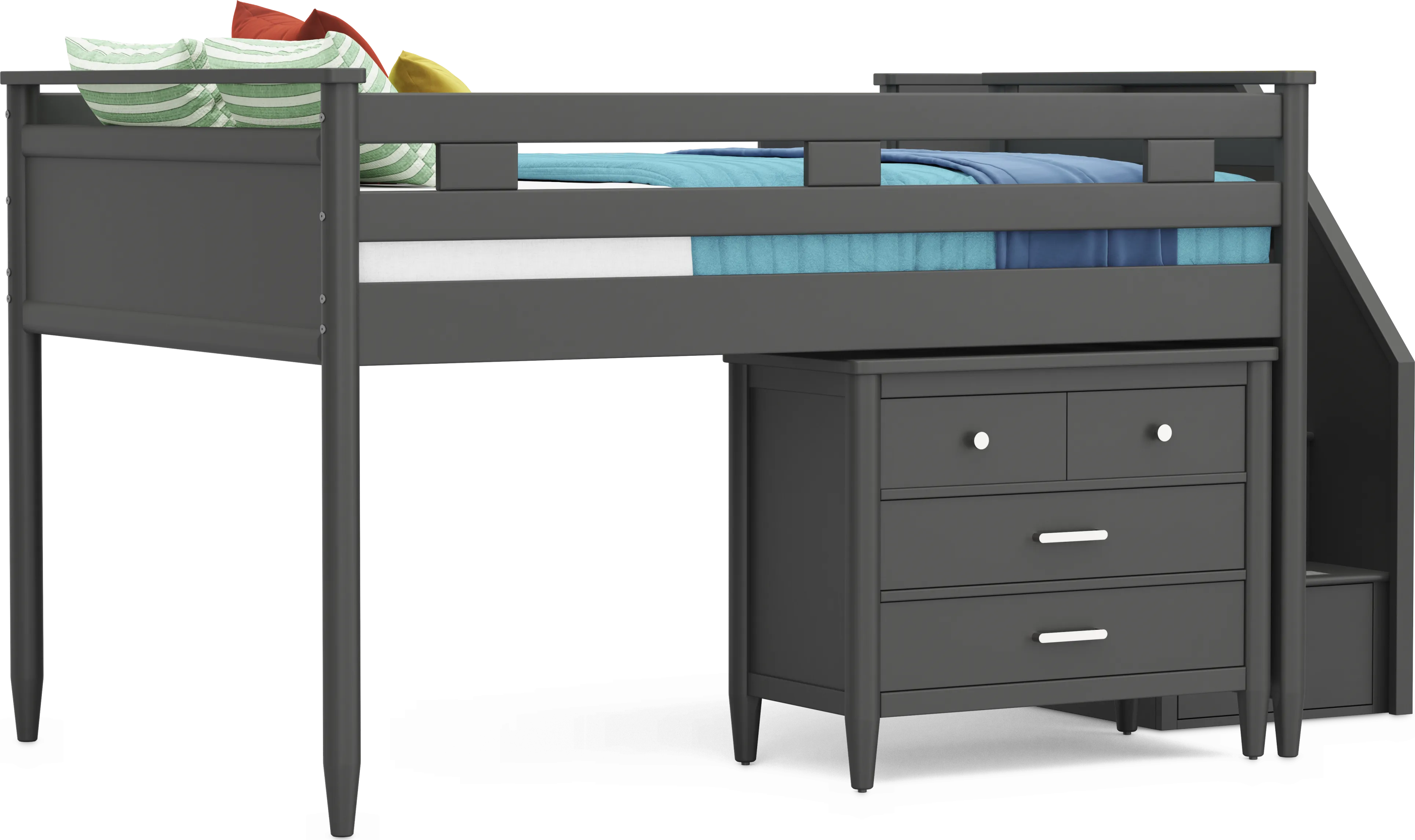 Kids Modern Colors Iron Ore Full Step Loft with Loft Chest - Thumbnail - Image 1