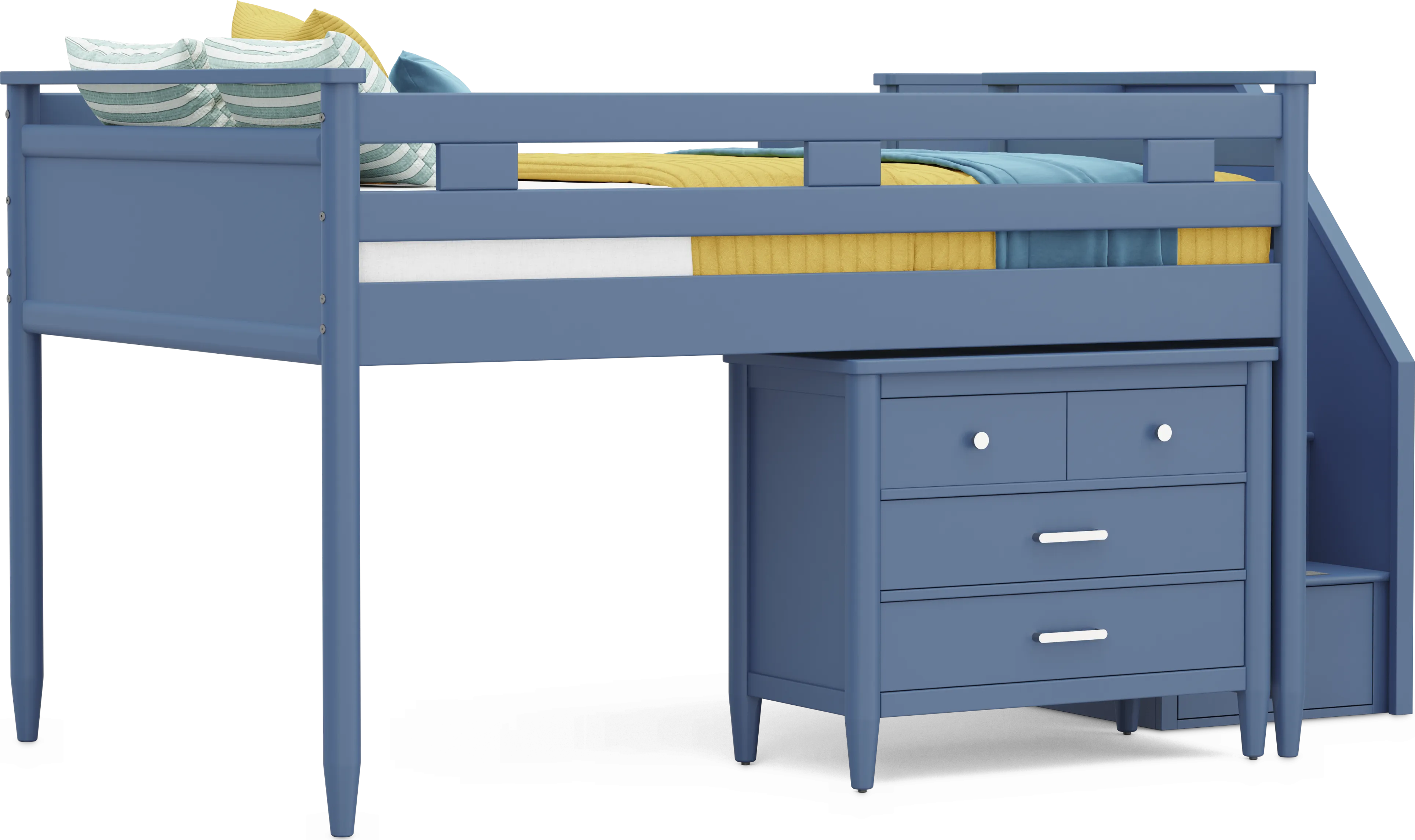 Kids Modern Colors Slate Blue Full Step Loft with Loft Chest - Thumbnail - Image 1