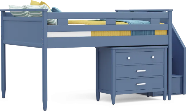 Kids Modern Colors Slate Blue Full Step Loft with Loft Chest