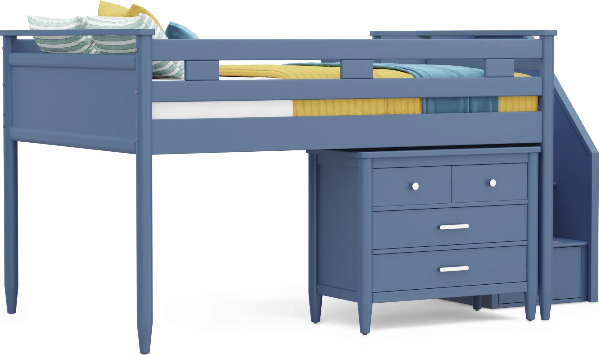 Kids Modern Colors Slate Blue Full Step Loft with Loft Chest - Image 1
