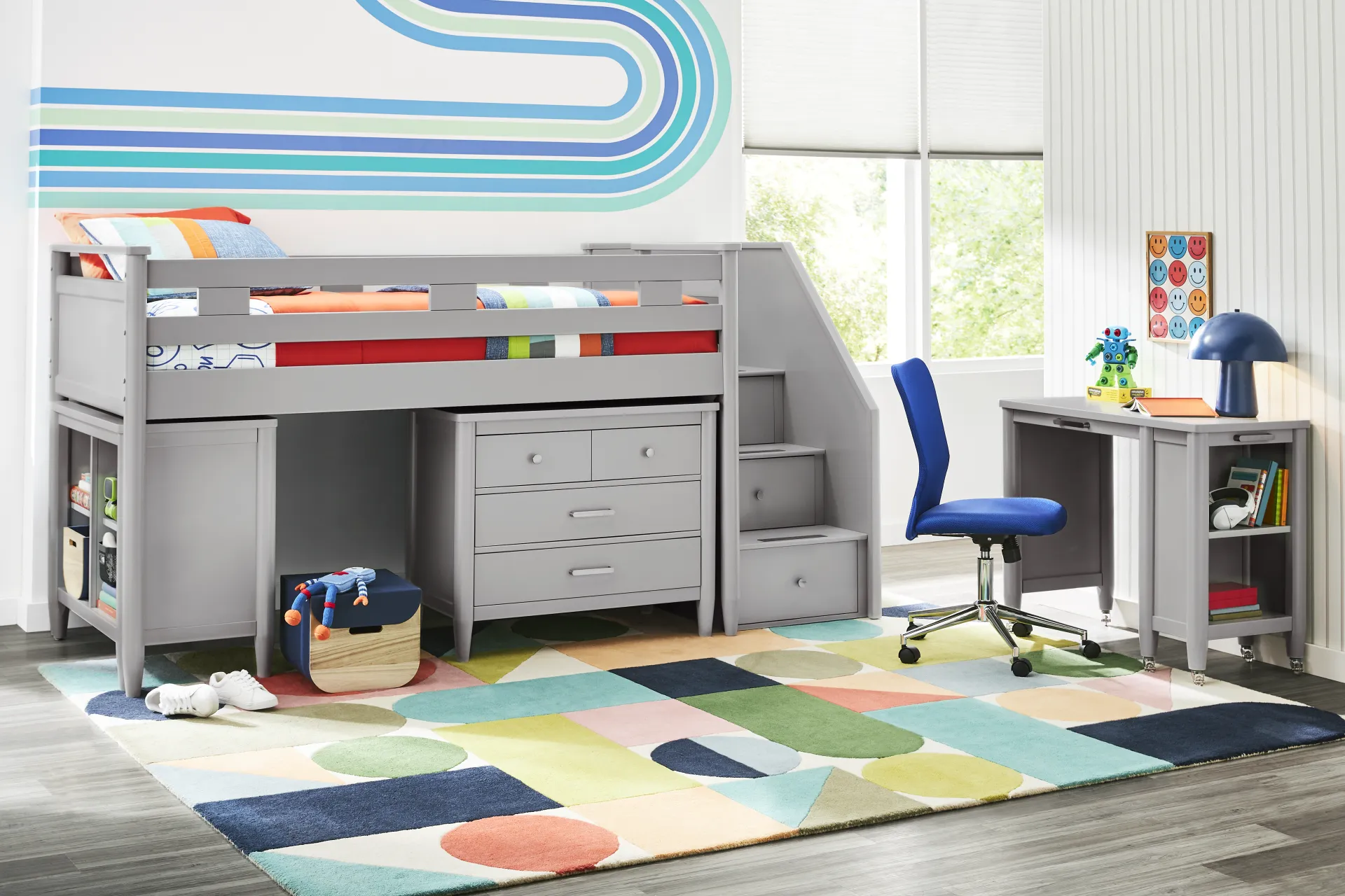Kids Modern Colors Light Gray Twin Step Loft - Image 1