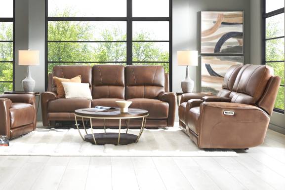 Fremont Brown Leather Dual Power Reclining Console Loveseat