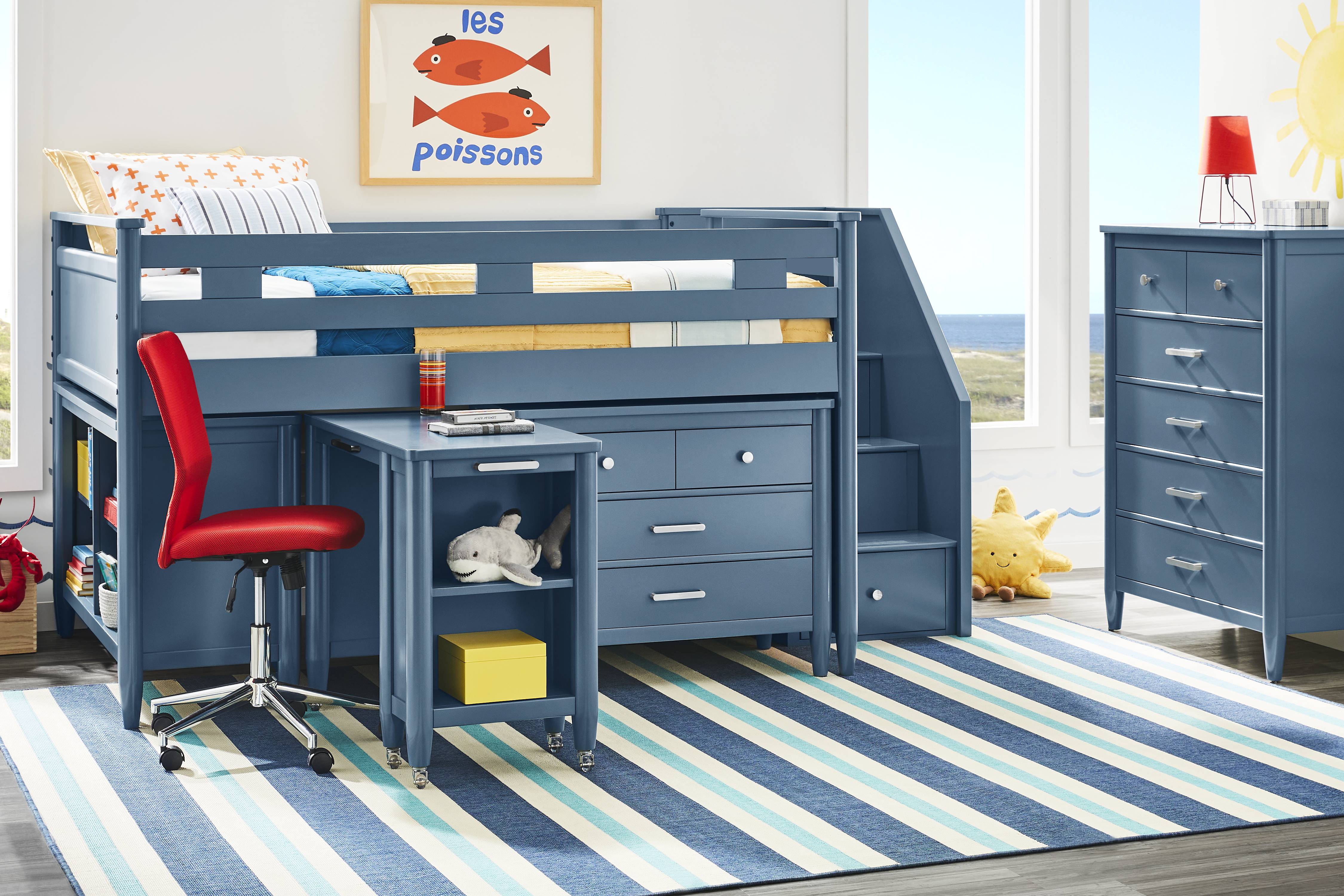 Kids Modern Colors Slate Blue Full Step Loft with Loft Chest and Desk - Thumbnail - Image 2