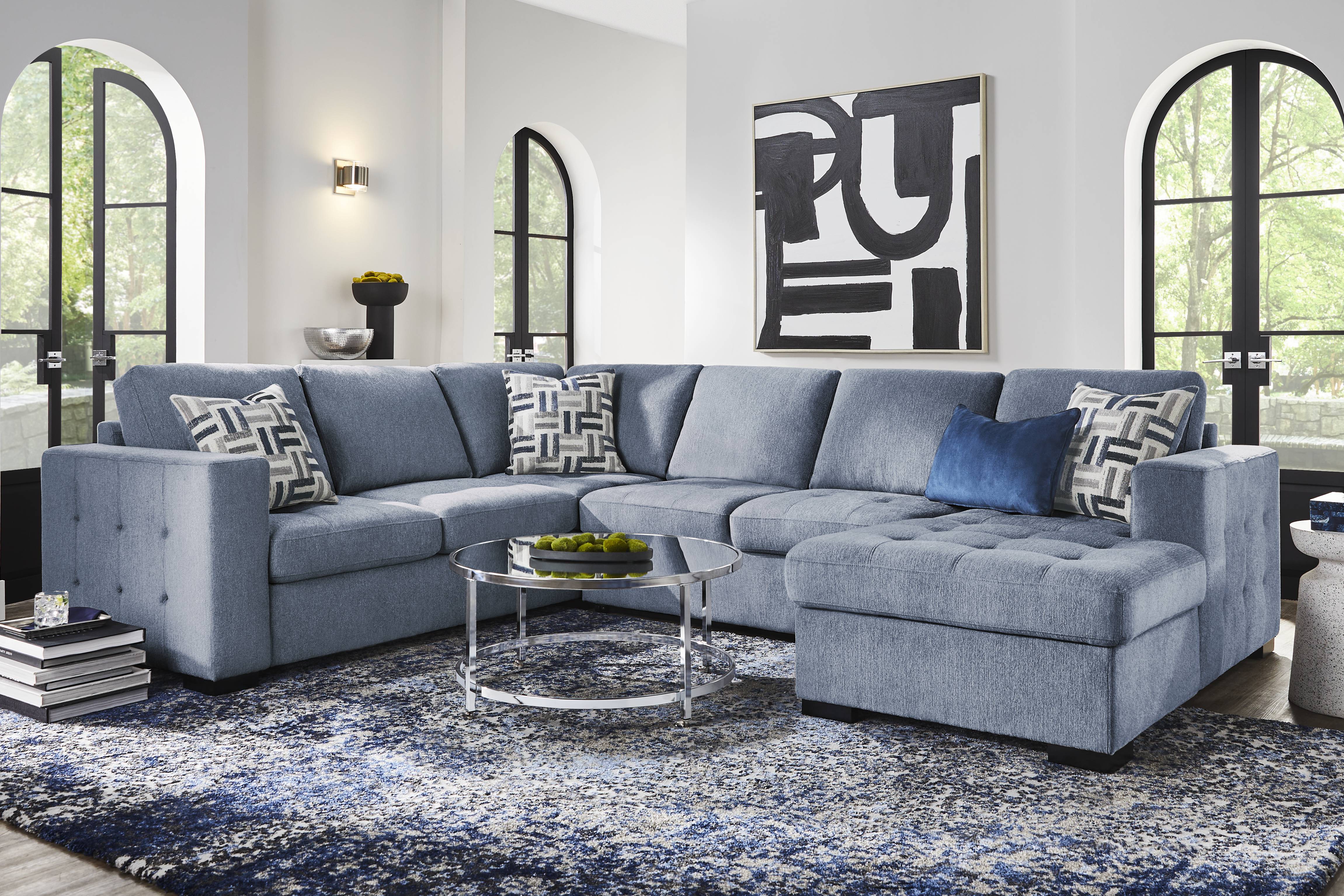 Geneva Blue 3 Pc Sleeper Sectional - Thumbnail - Image 2