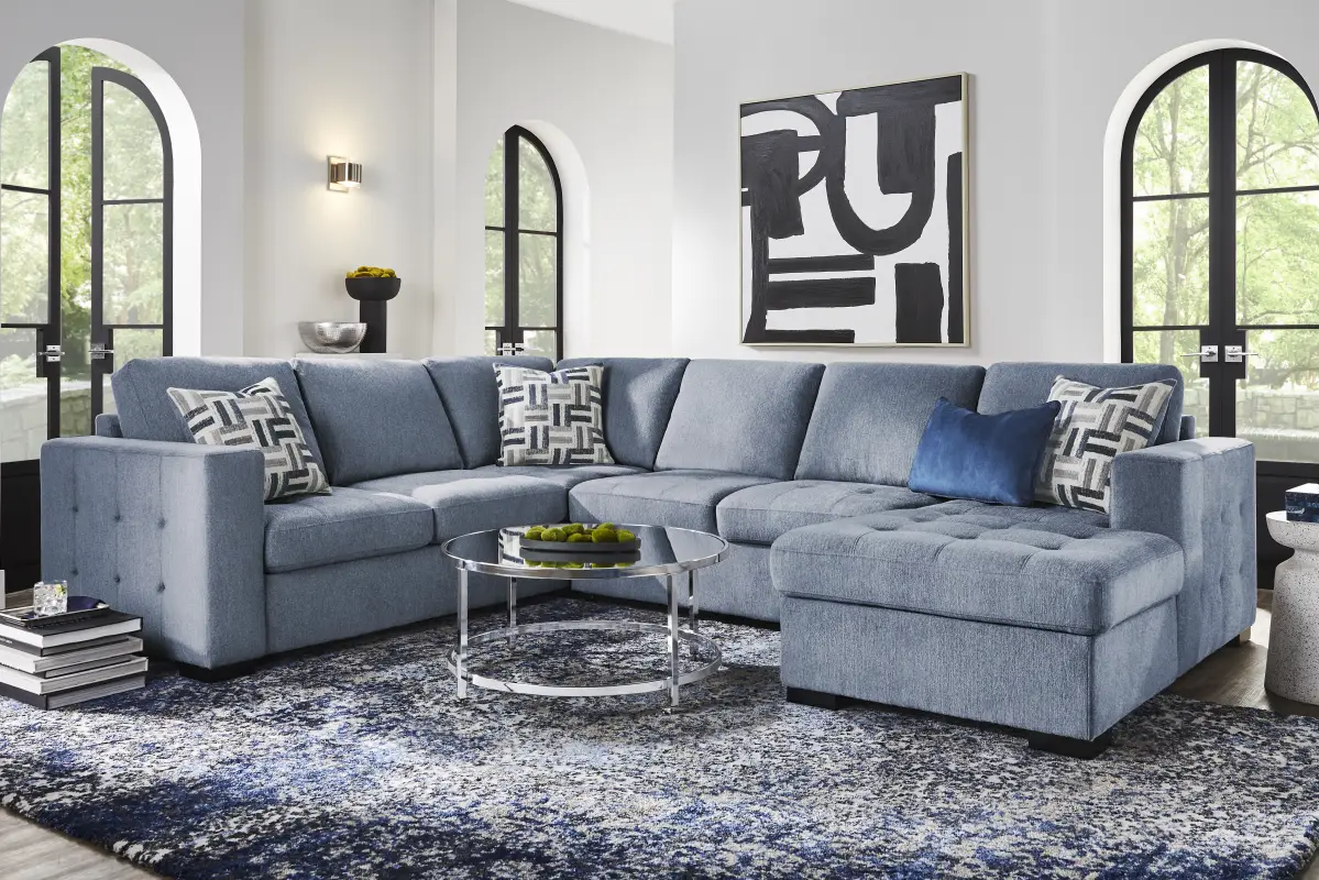 Geneva Blue 3 Pc Sleeper Sectional