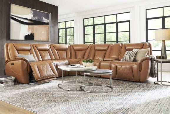 Dalton Brown Leather 6 Pc Triple Power Reclining Sectional