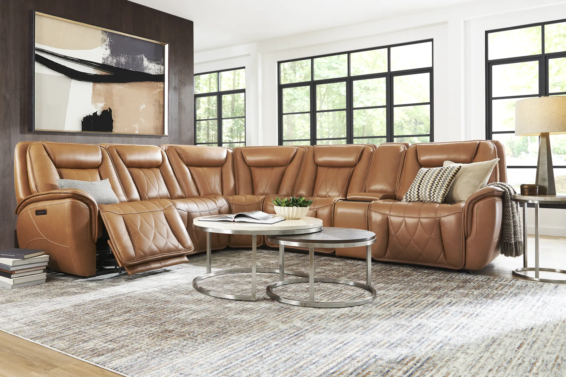 Dalton Brown Leather 6 Pc Triple Power Reclining Sectional - Image 1