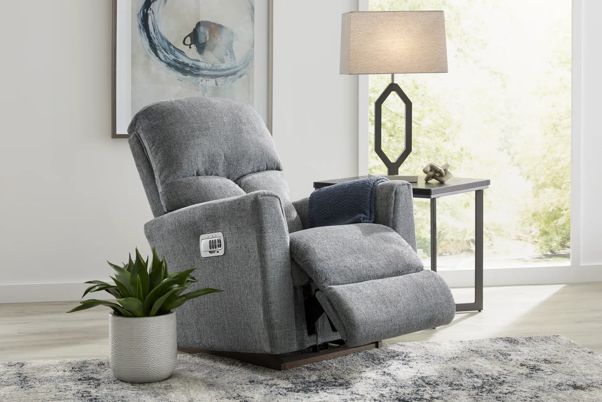La-Z-Boy Hawthorn III Blue Dual Power Recliner - Image 4