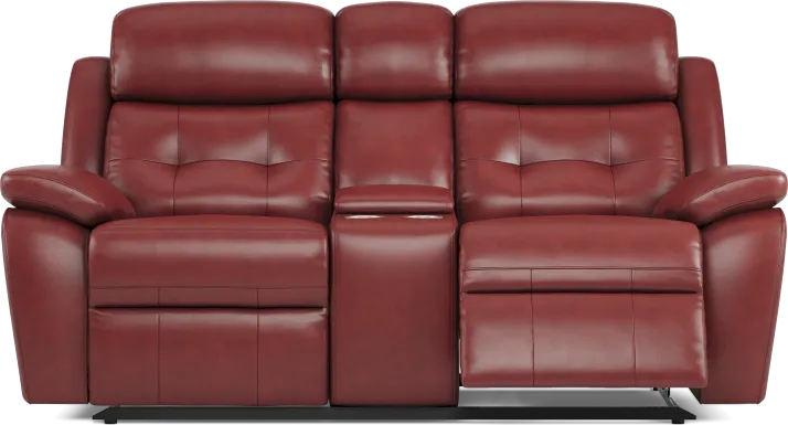Antonin Red Leather Reclining Console Loveseat