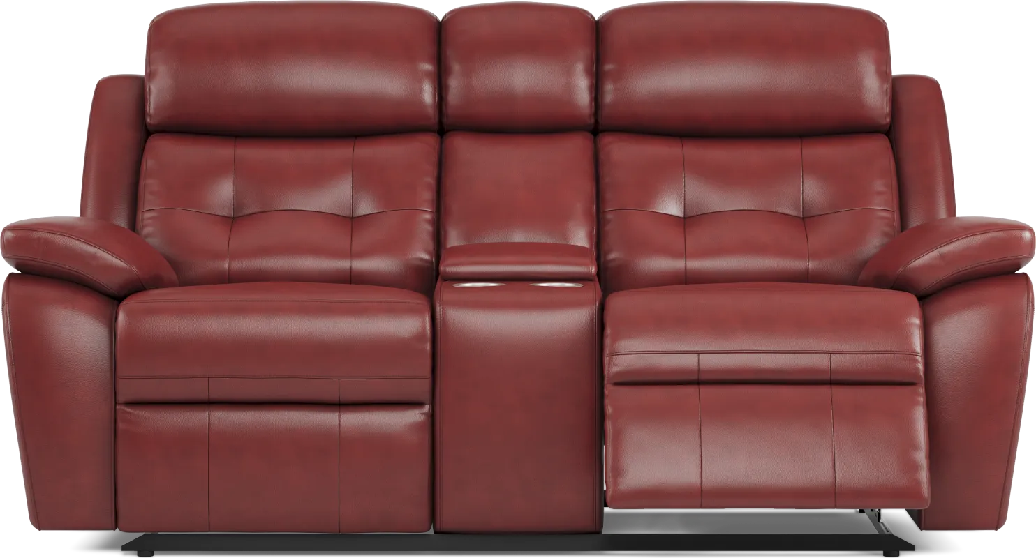 Antonin Red Leather Reclining Console Loveseat