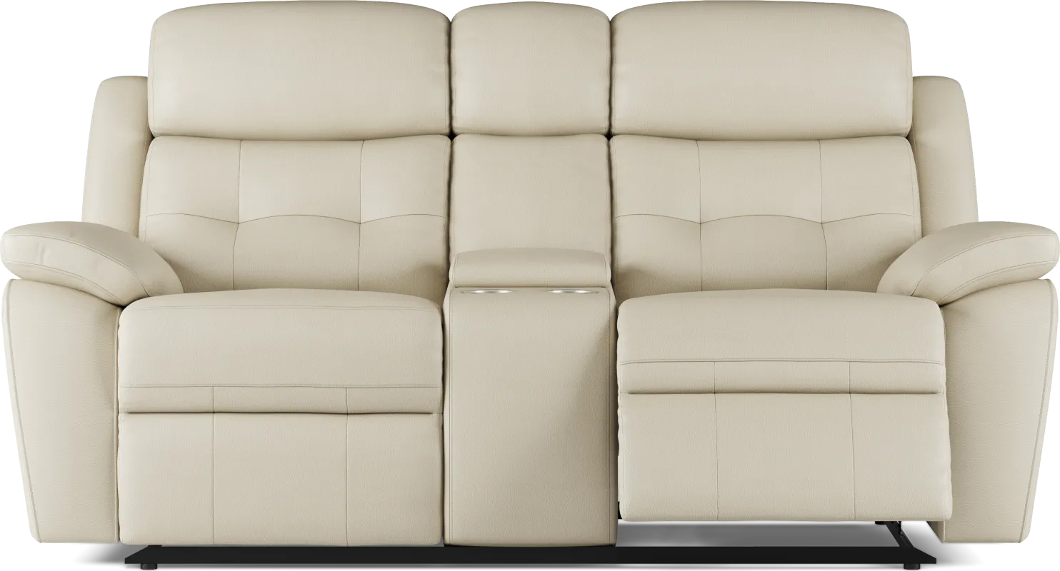 Antonin Beige Leather Reclining Console Loveseat