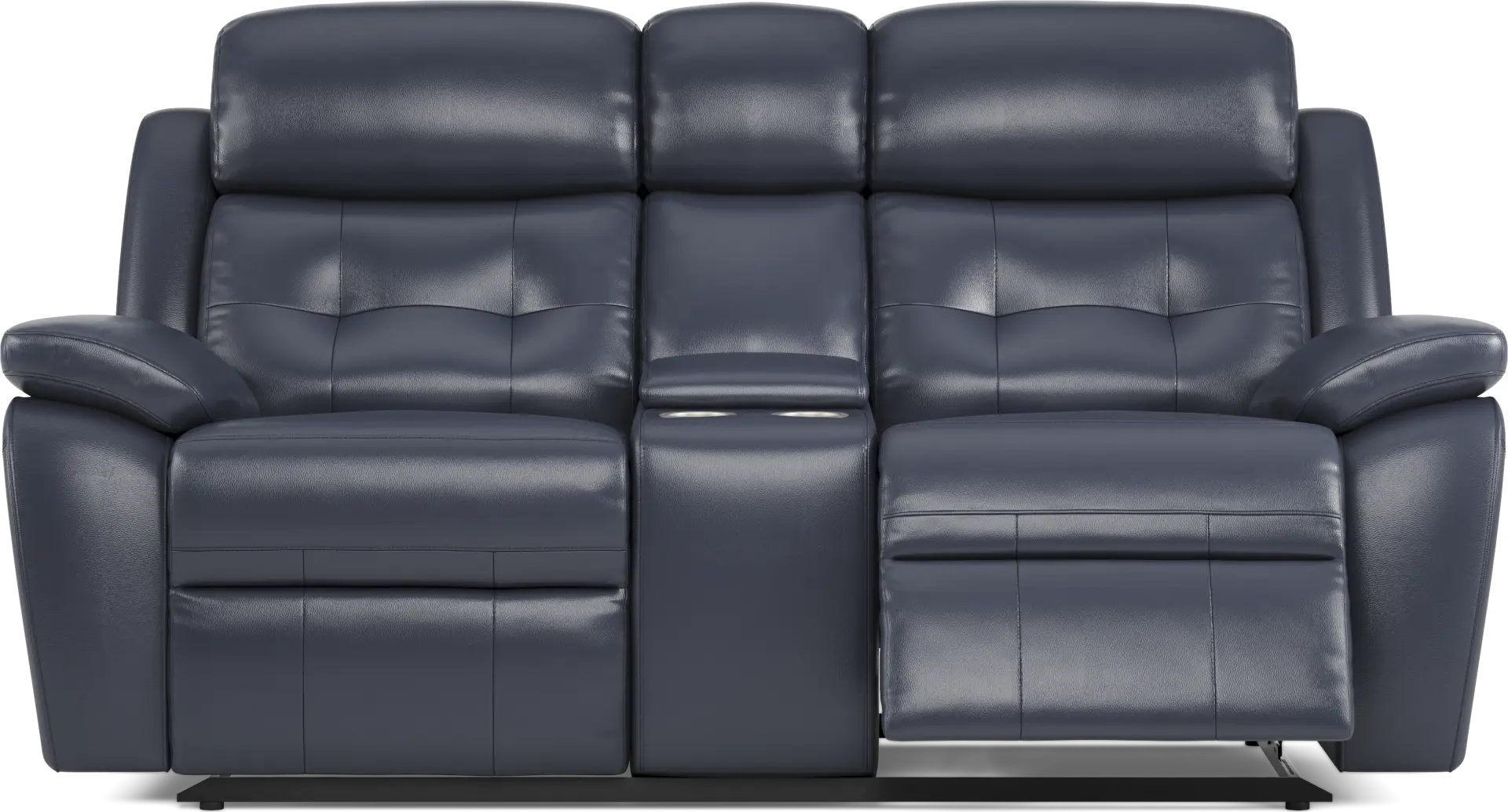 Antonin Blue Leather Reclining Console Loveseat