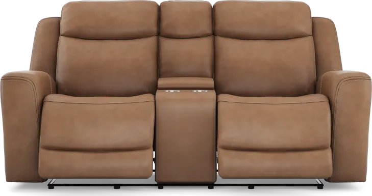 Davidson Caramel Leather Dual Power Reclining Console Loveseat