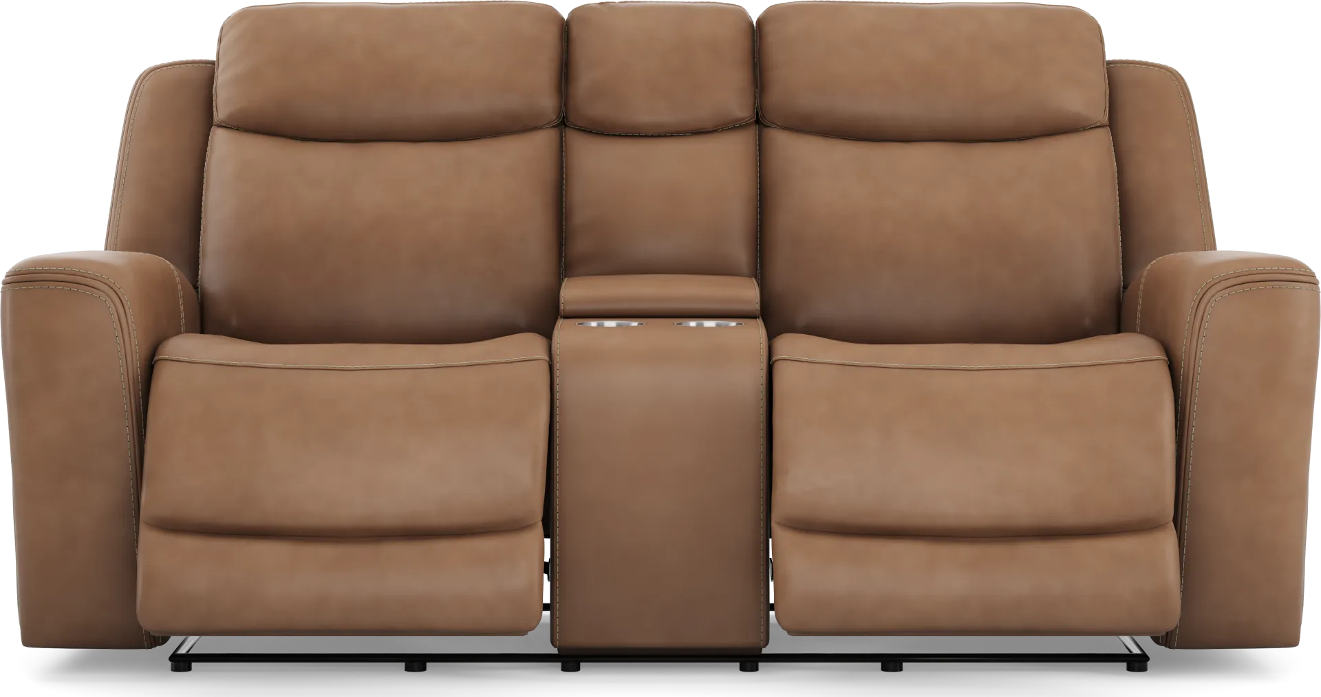Davidson Caramel Leather Dual Power Reclining Console Loveseat - Image 1