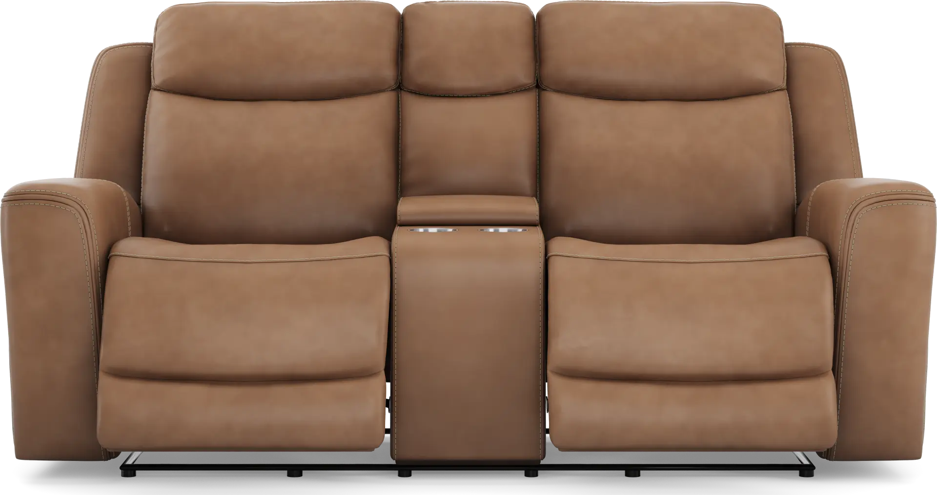 Davidson Caramel Leather Dual Power Reclining Console Loveseat
