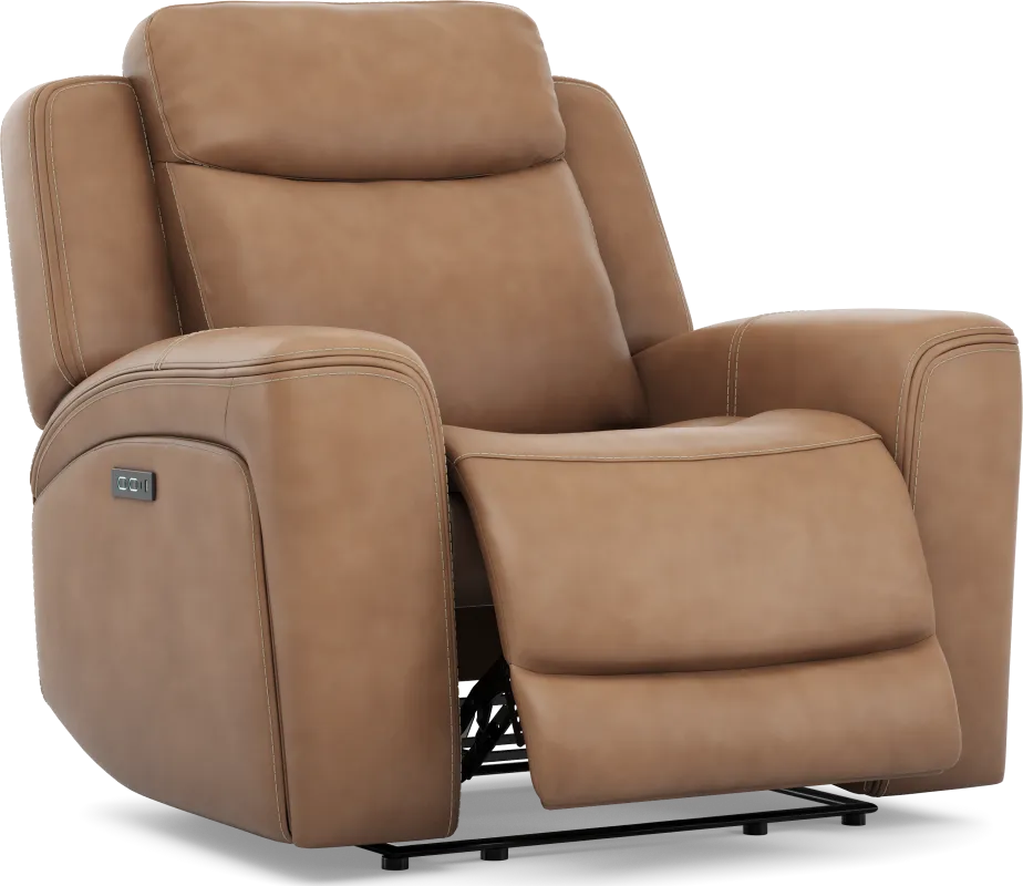 Davidson Caramel Leather Dual Power Recliner