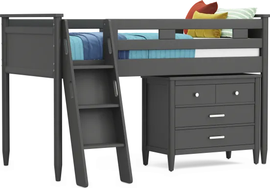 Kids Modern Colors Iron Ore Twin Loft with Loft Chest