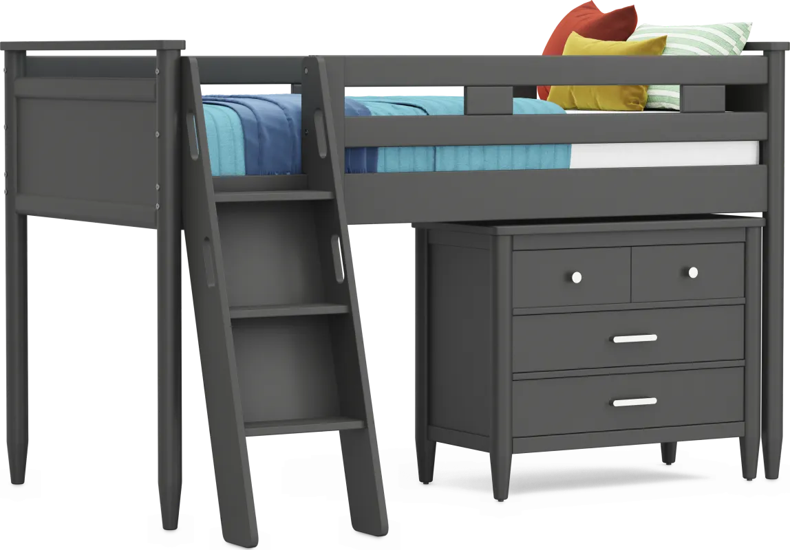 Kids Modern Colors Iron Ore Twin Loft with Loft Chest