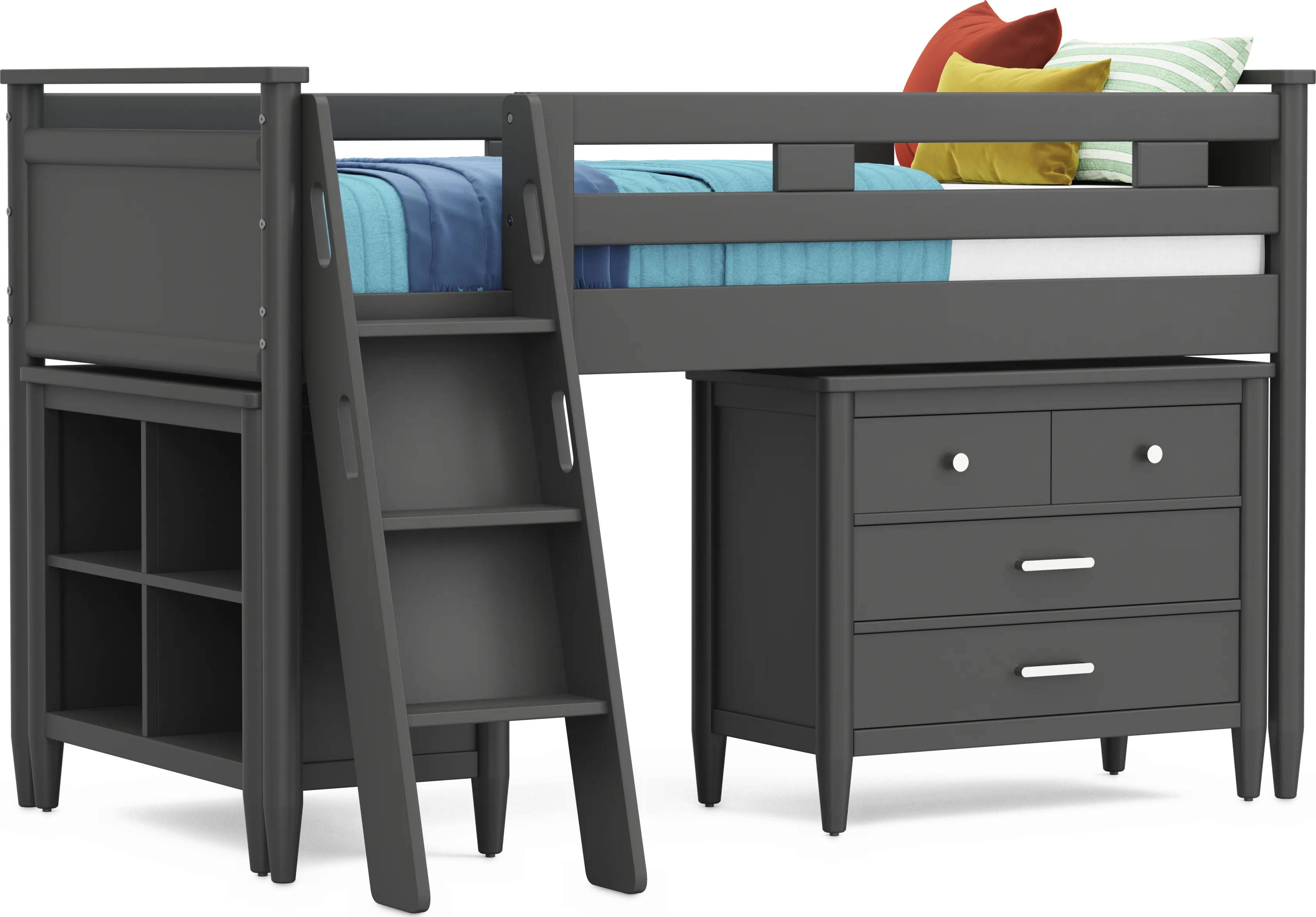 Kids Modern Colors Iron Ore Twin Loft with Loft Chest and Bookcase - Thumbnail - Image 1