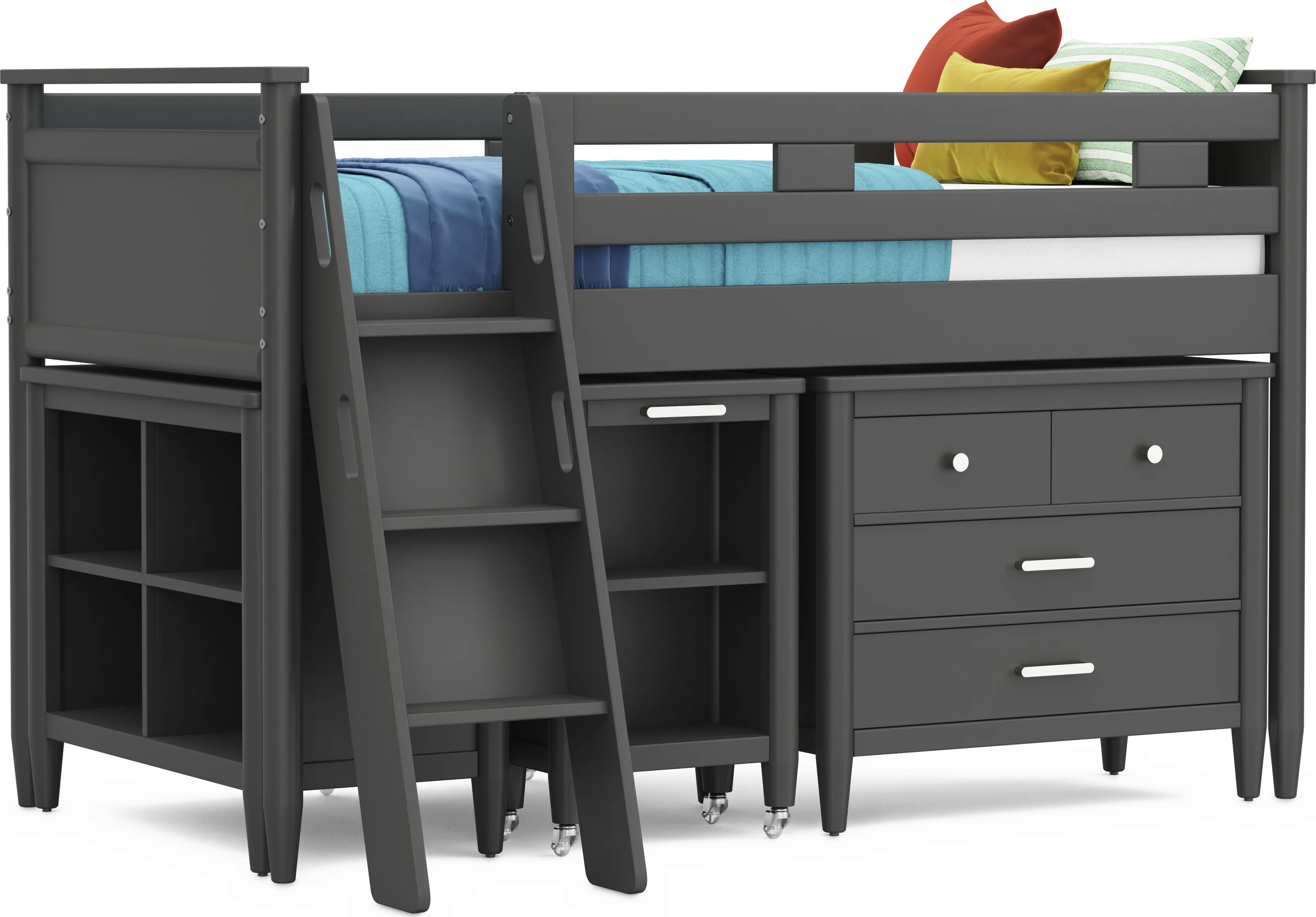Kids Modern Colors Iron Ore Twin Loft with Loft Chest, Bookcase and Desk - Thumbnail - Image 1