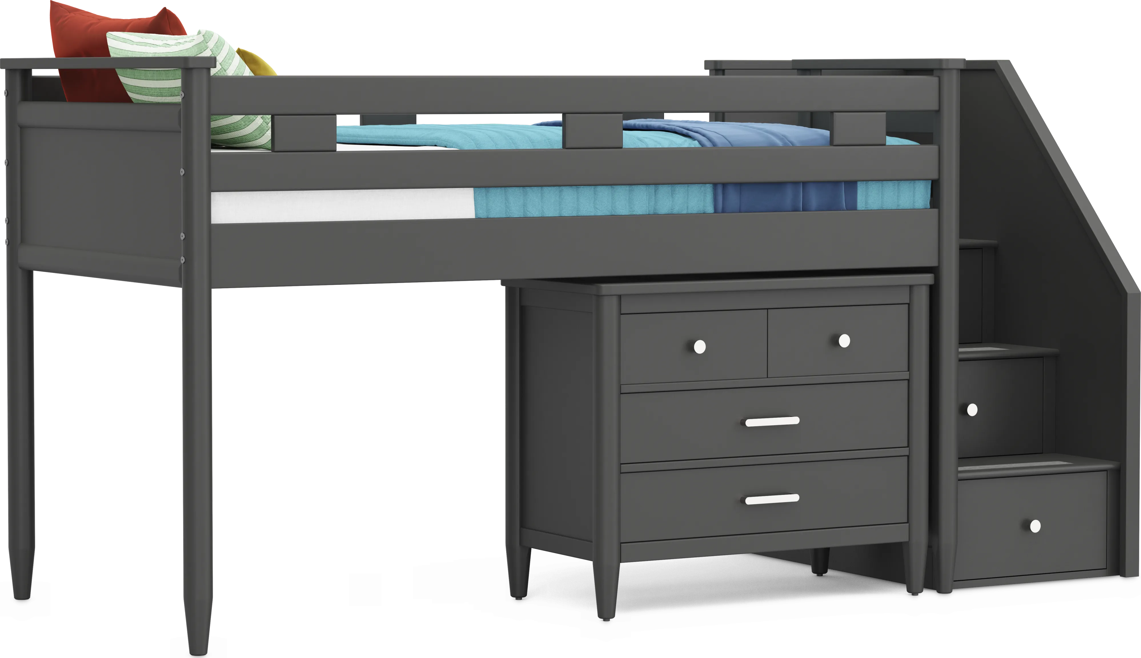 Kids Modern Colors Iron Ore Twin Step Loft with Loft Chest - Thumbnail - Image 1