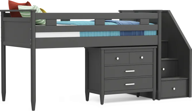 Kids Modern Colors Iron Ore Twin Step Loft with Loft Chest