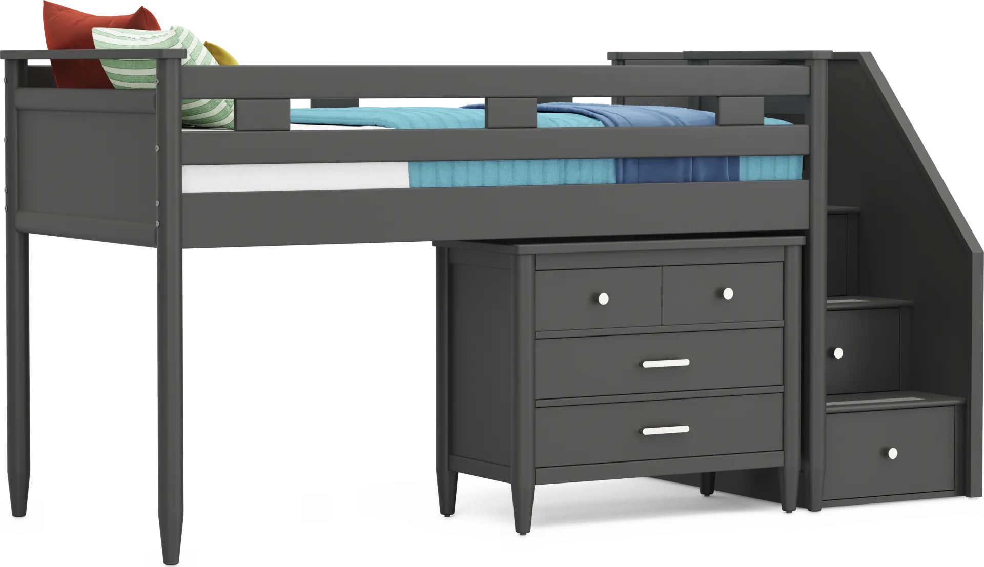 Kids Modern Colors Iron Ore Twin Step Loft with Loft Chest - Image 1