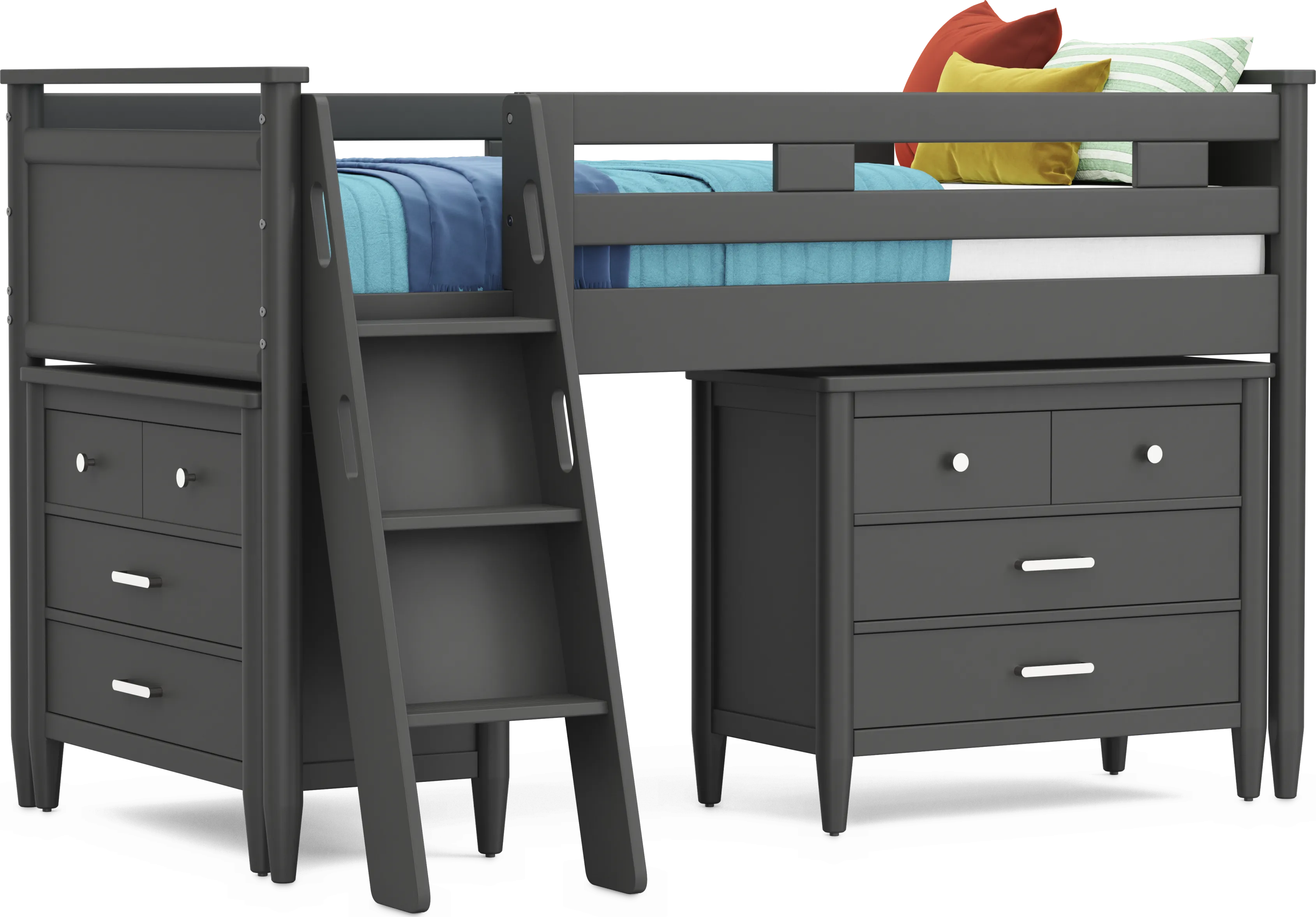 Kids Modern Colors Iron Ore Twin Loft with Loft Chests - Thumbnail - Image 1
