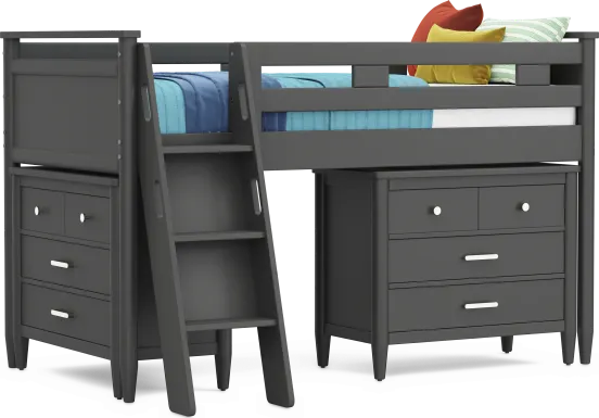 Kids Modern Colors Iron Ore Twin Loft with Loft Chests