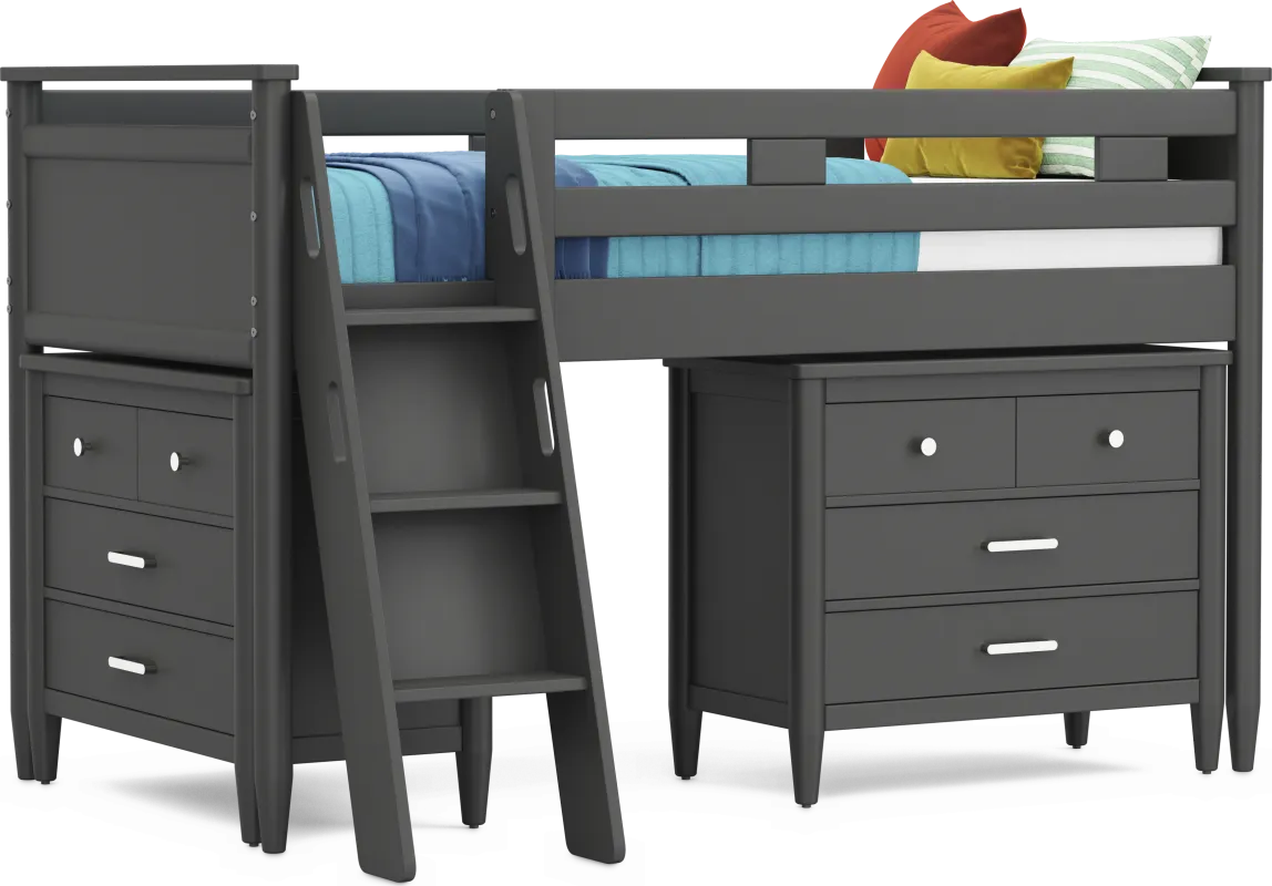 Kids Modern Colors Iron Ore Twin Loft with Loft Chests