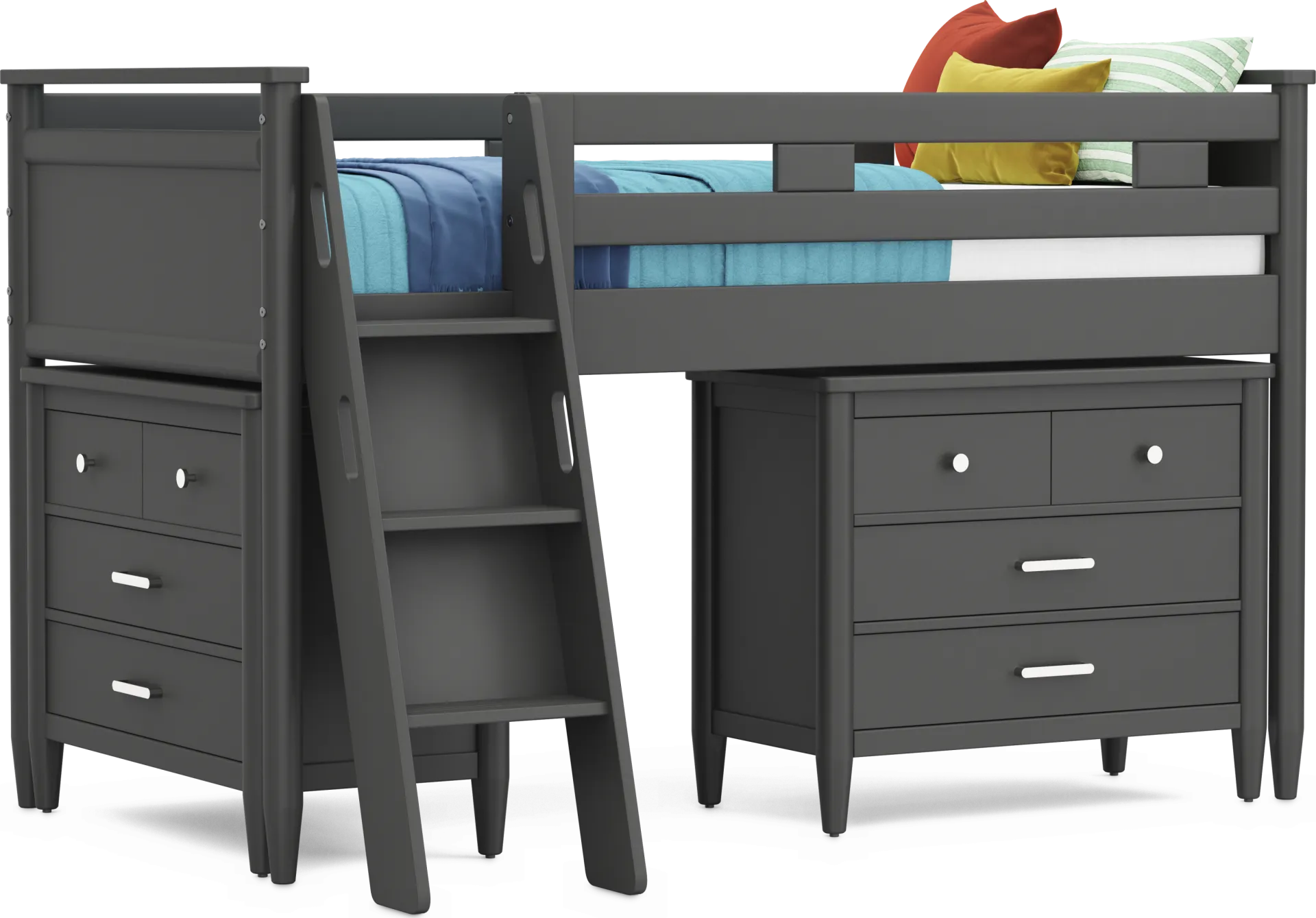 Kids Modern Colors Iron Ore Twin Loft with Loft Chests - Image 1