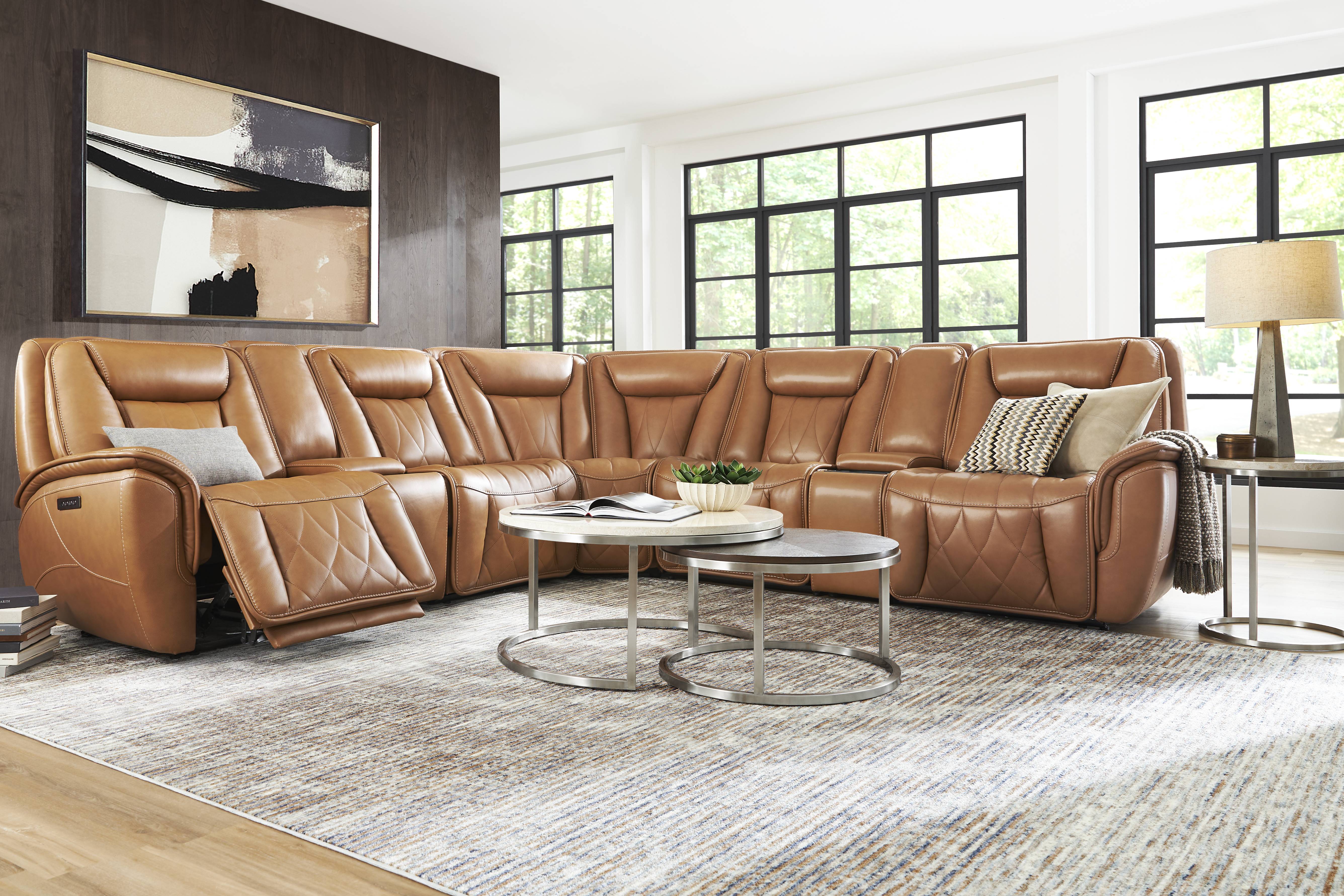 Dalton Brown Leather 7 Pc Triple Power Reclining Sectional
