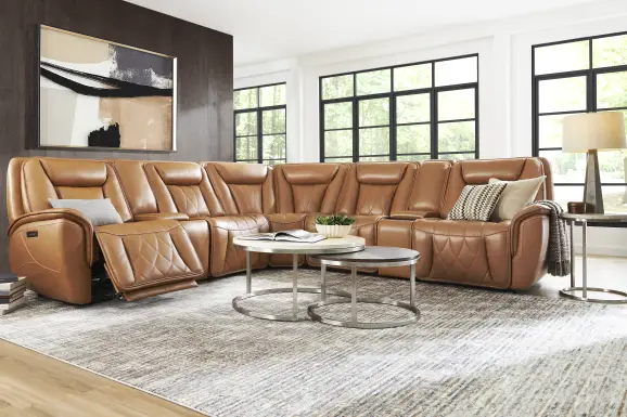 Dalton Brown Leather 7 Pc Triple Power Reclining Sectional