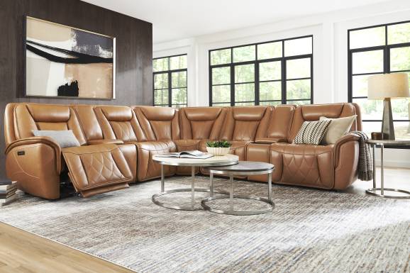 Dalton Brown Leather 7 Pc Triple Power Reclining Sectional