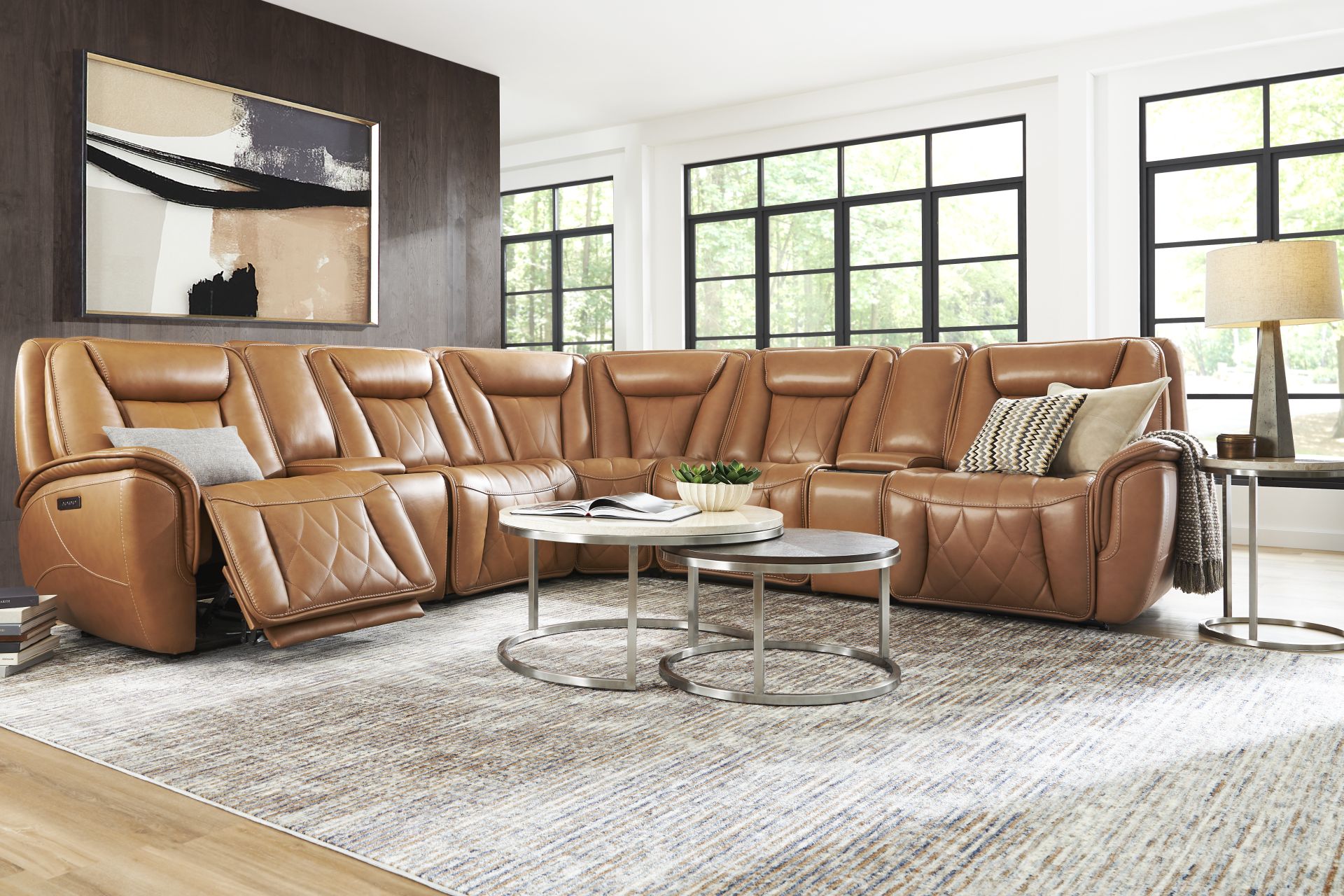 Dalton Brown Leather 10 Pc Triple Power Reclining Sectional Living Room - Image 1
