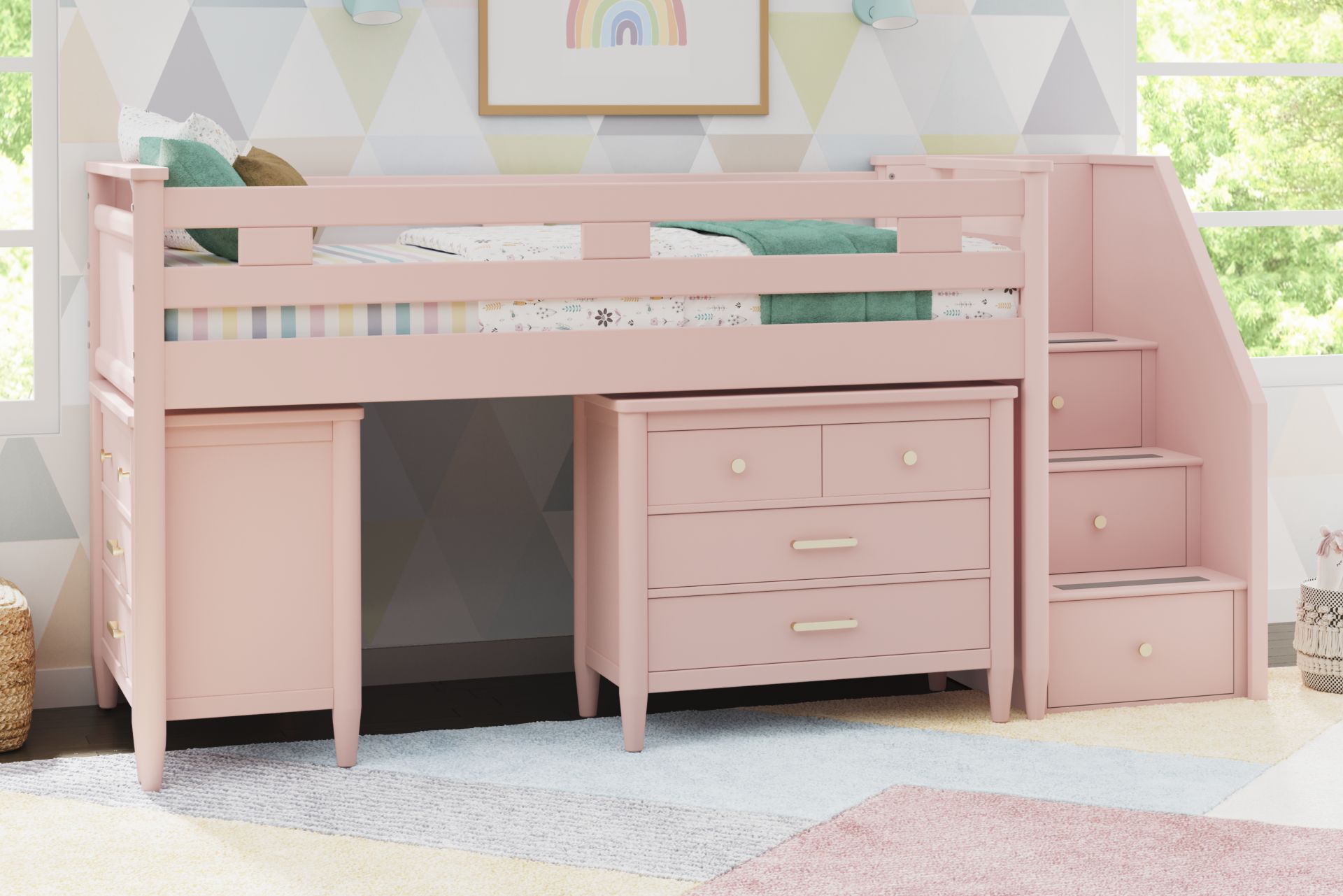 Kids Modern Colors Pink Full Step Loft with Loft Chests - Image 2