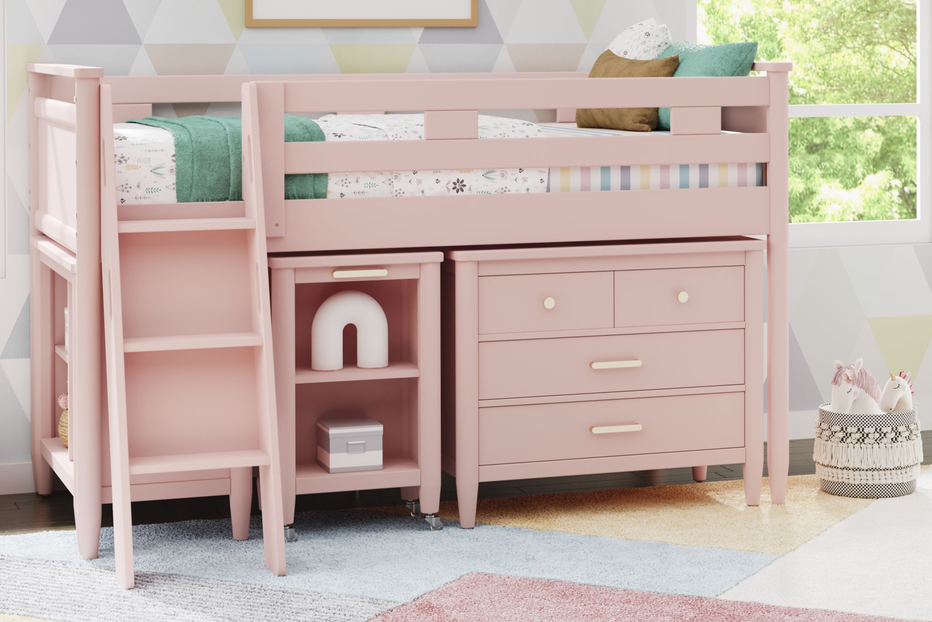Kids Modern Colors Pink Twin Loft with Loft Chest, Bookcase and Desk - Image 2
