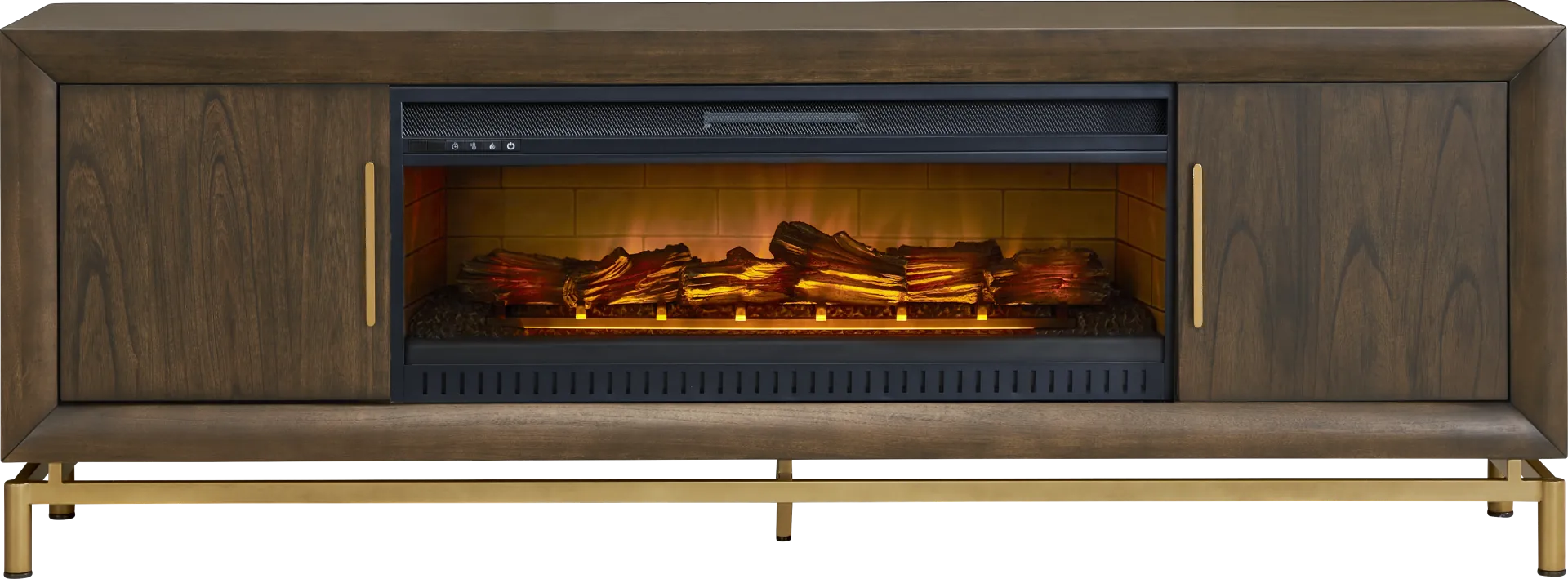 Fontaine Brown 84" Console with Electric Log Fireplace - Image 1