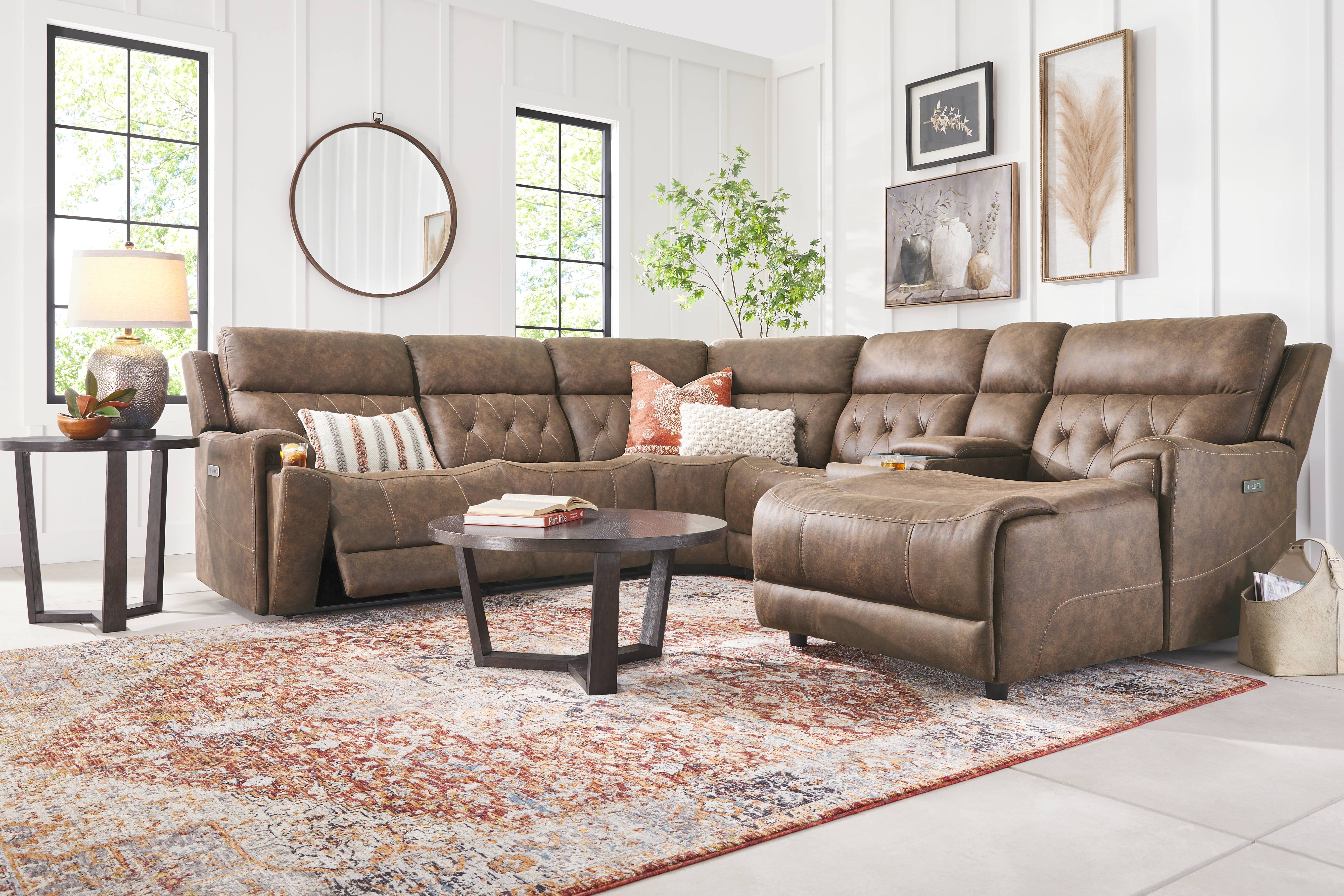 Hardwick Brown Dual Power 6 Pc Sectional With RAF Chaise - Thumbnail - Image 2