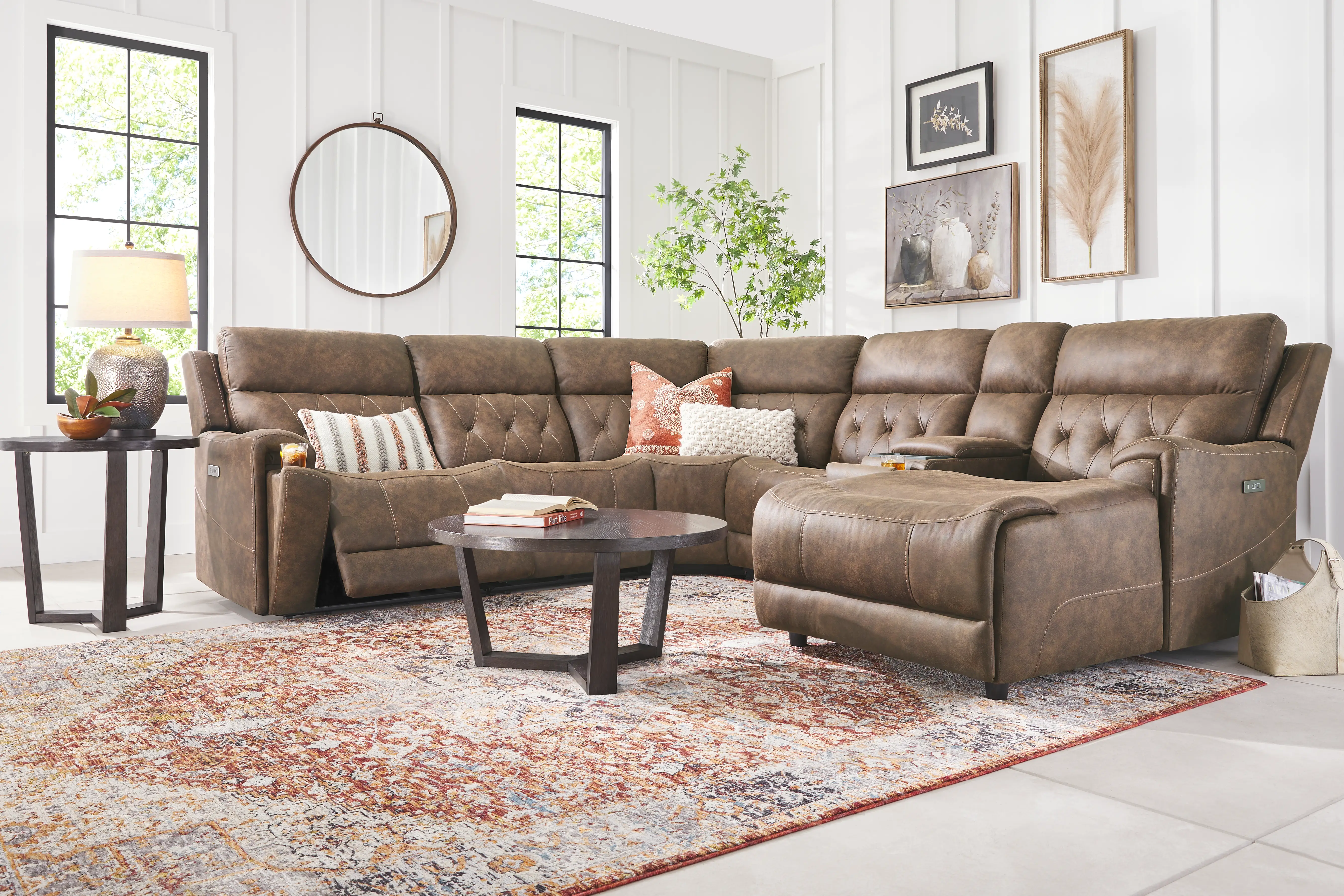 Hardwick Brown Polyester Fabric 6 Pc Dual Power Reclining