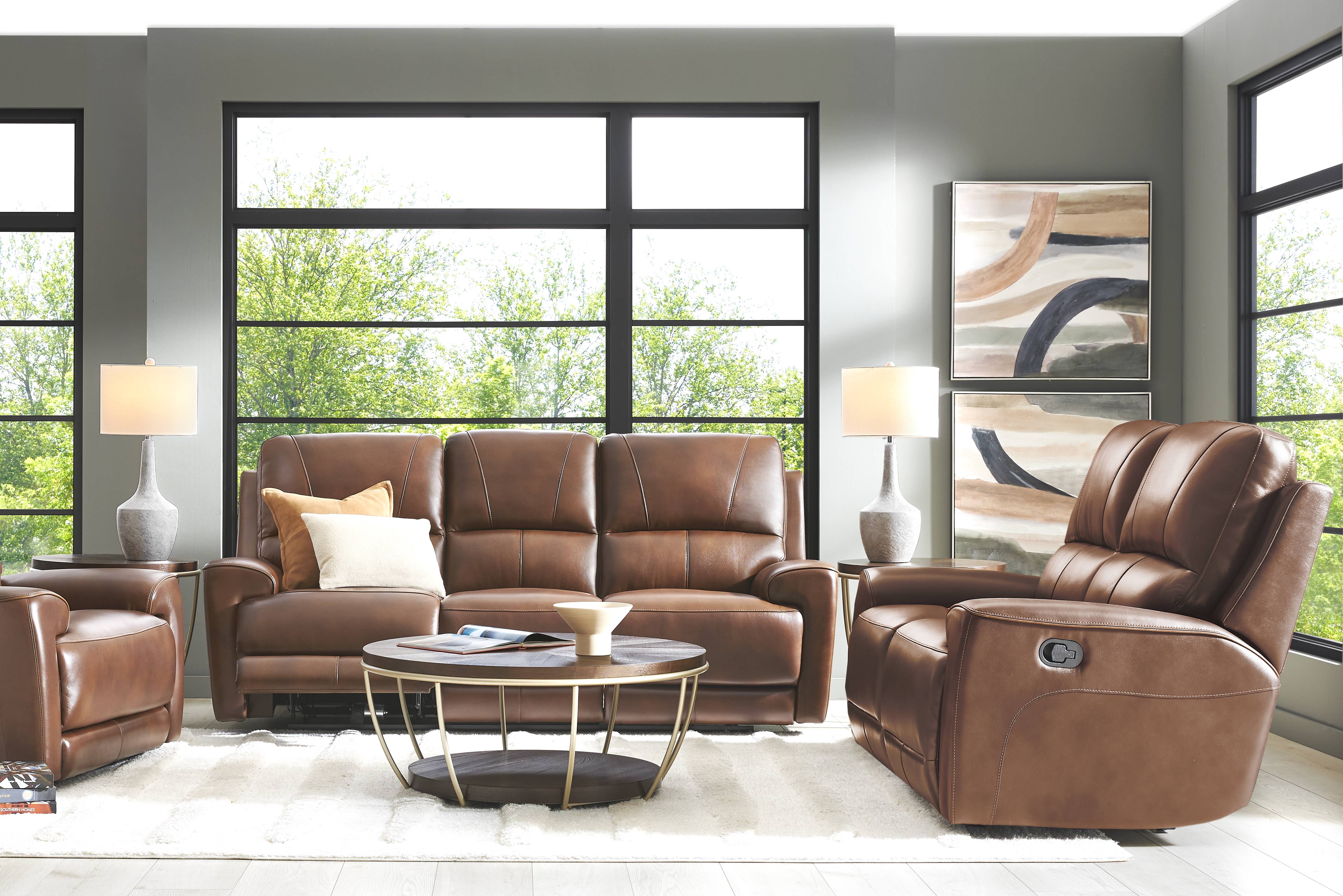 Fremont Brown Leather Dual Power Reclining Sofa - Thumbnail - Image 2