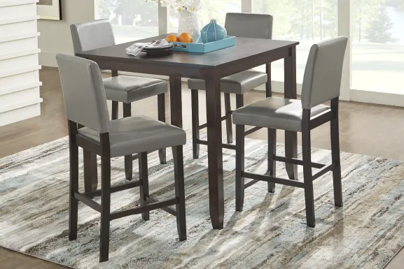 Sunset View Brown Cherry Finish 5 Pc Counter Height Dining Set with Gray Stools
