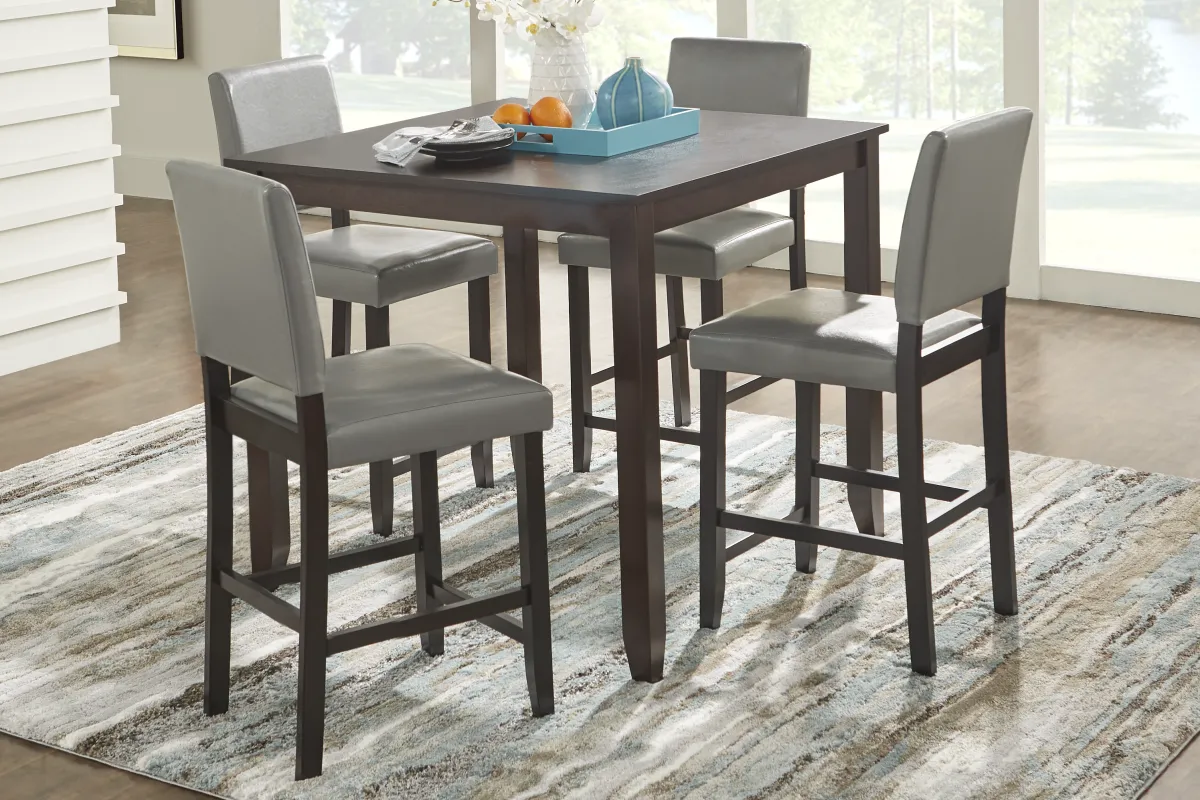 Sunset View Brown Cherry Finish 3 Pc Counter Height Dining Set with Gray Stools