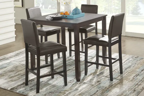 Sunset View Brown Cherry Finish 5 Pc Counter Height Dining Set with Brown Stools