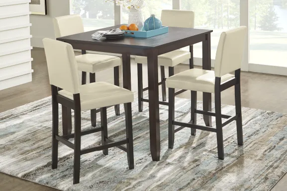 Sunset View Brown Cherry Finish 3 Pc Counter Height Dining Set with Cream Stools