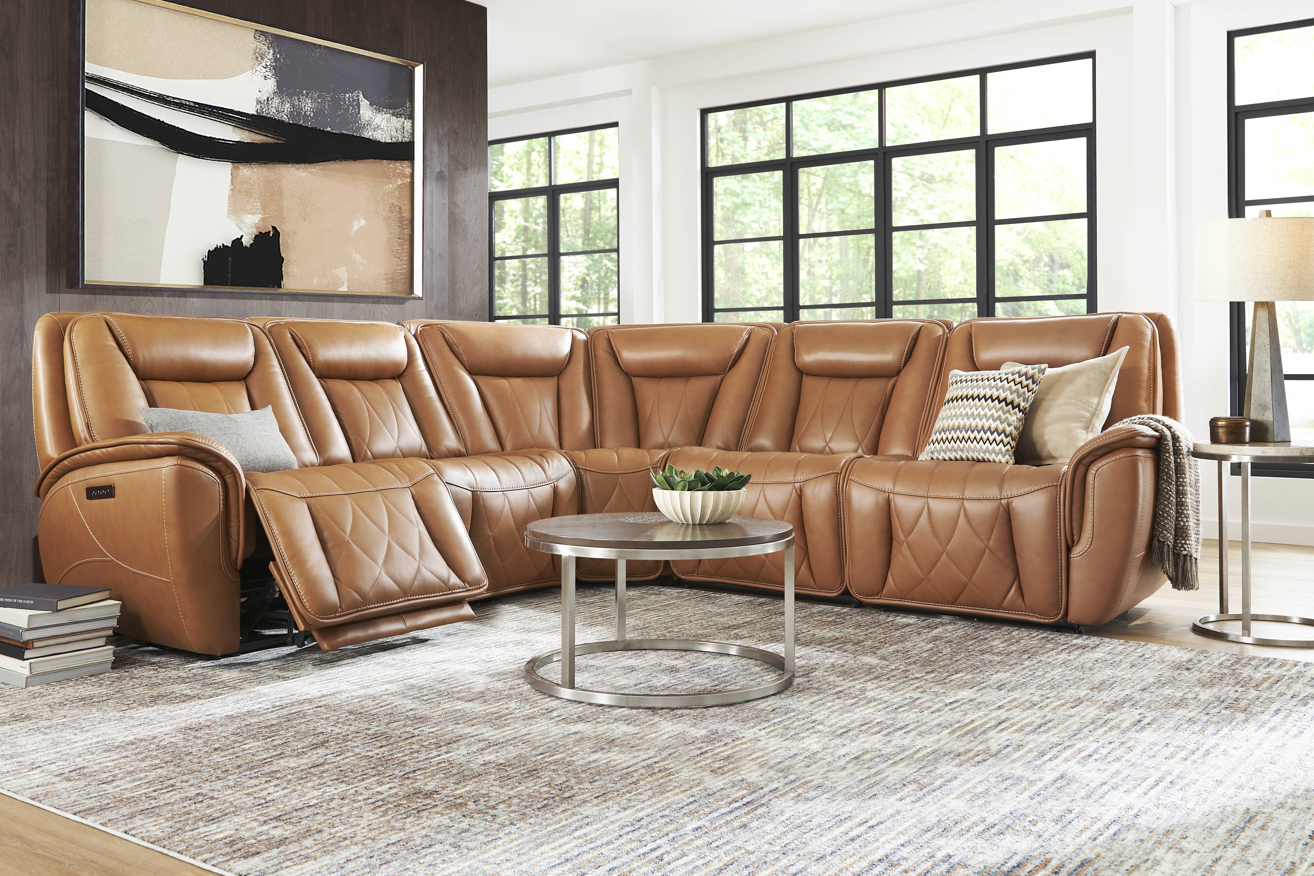Dalton Brown Leather 5 Pc Triple Power Reclining Sectional