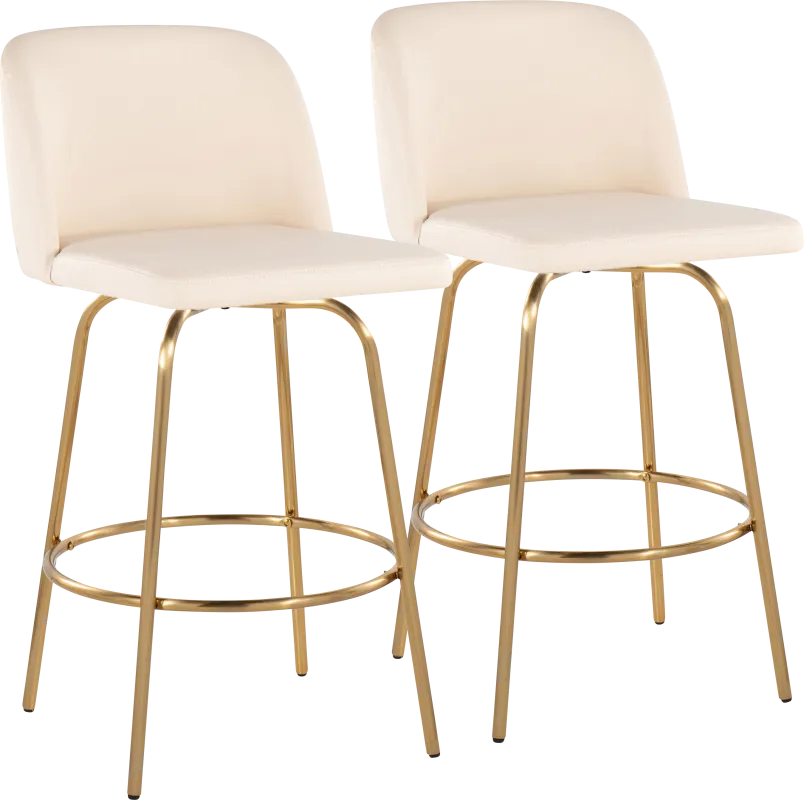 Wymering II Cream Polyurethane Swivel Barstool, Set of 2